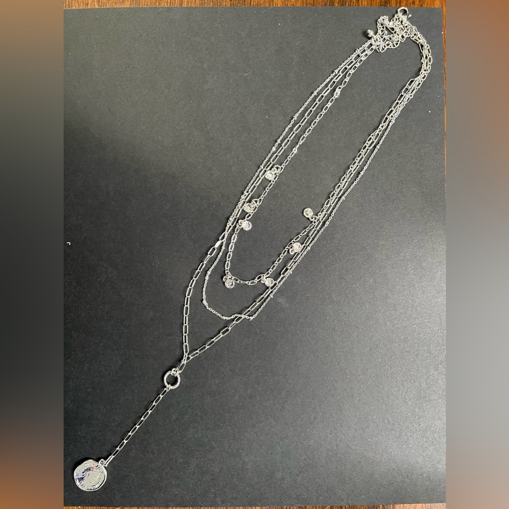 Silver Toned 3 Strand Coin Necklace